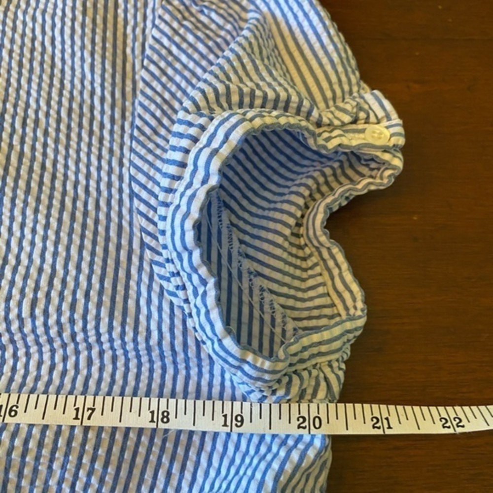 Llbean Size Medium Button Down Blue, White Stripe… - image 7
